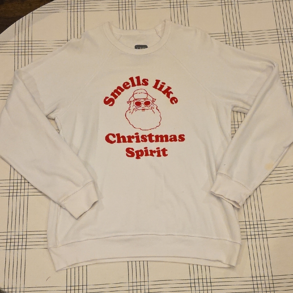 Festive White Crewneck Sweater with Santa Print